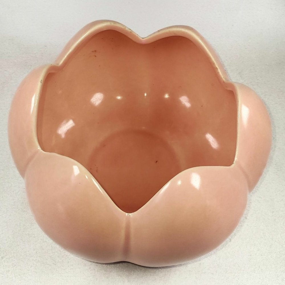 Pink Planter Mid Century Modern Scalloped Petite Garden Pot Herb Plants Rose